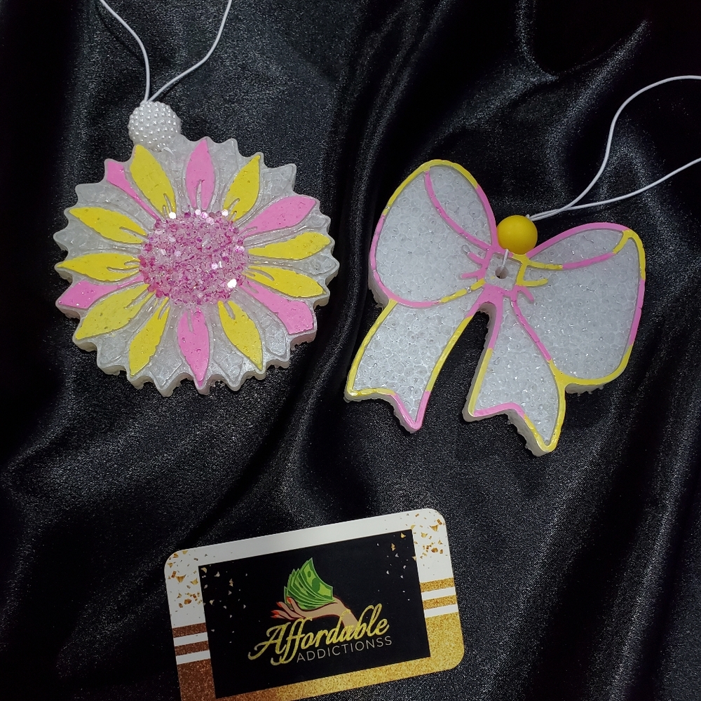 Yellow/ Pink Sunflower & Bow ( hanging Freshies)